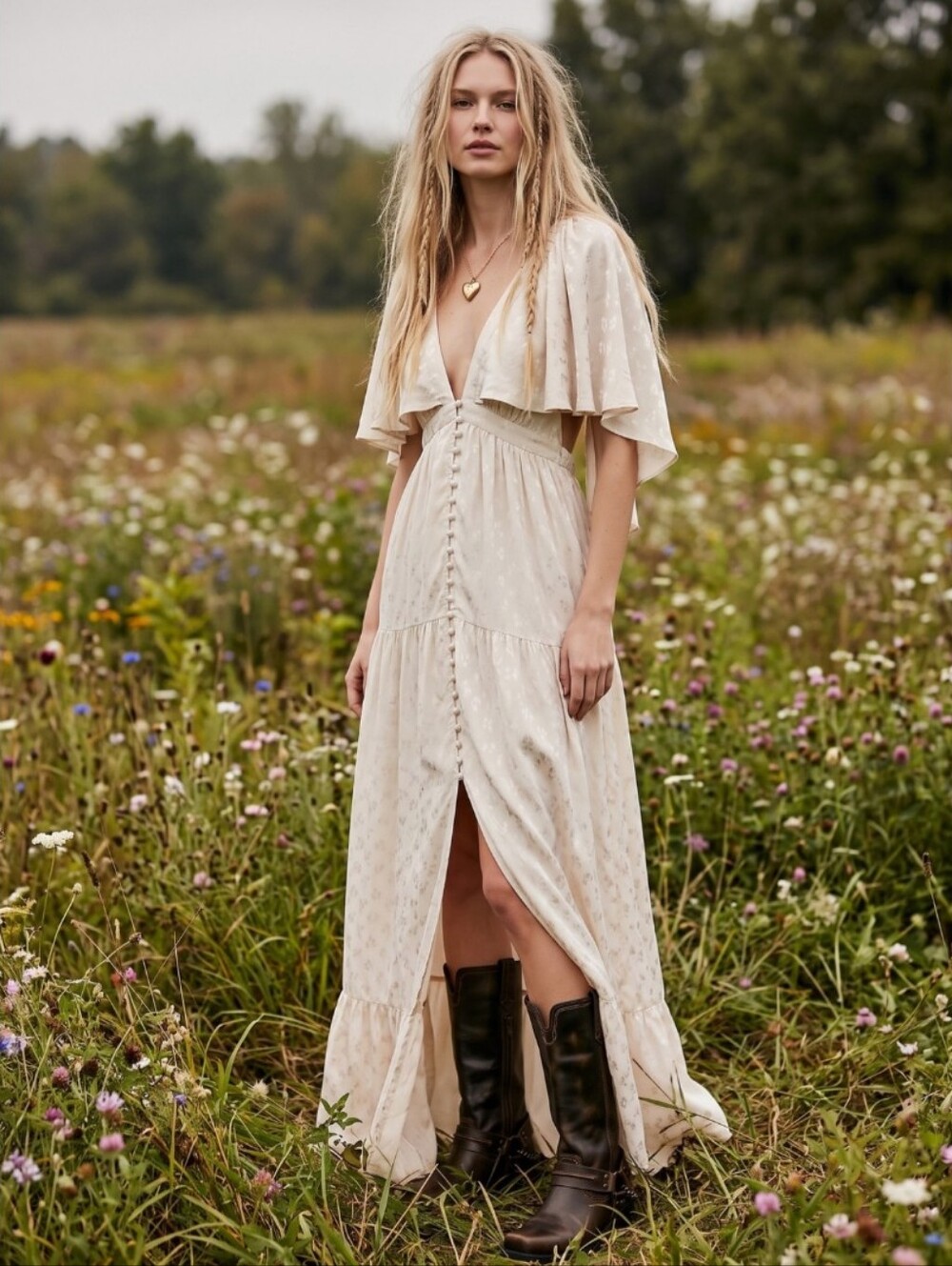 Free People Cream Colored Cha Cha Maxi Dress, Size Small